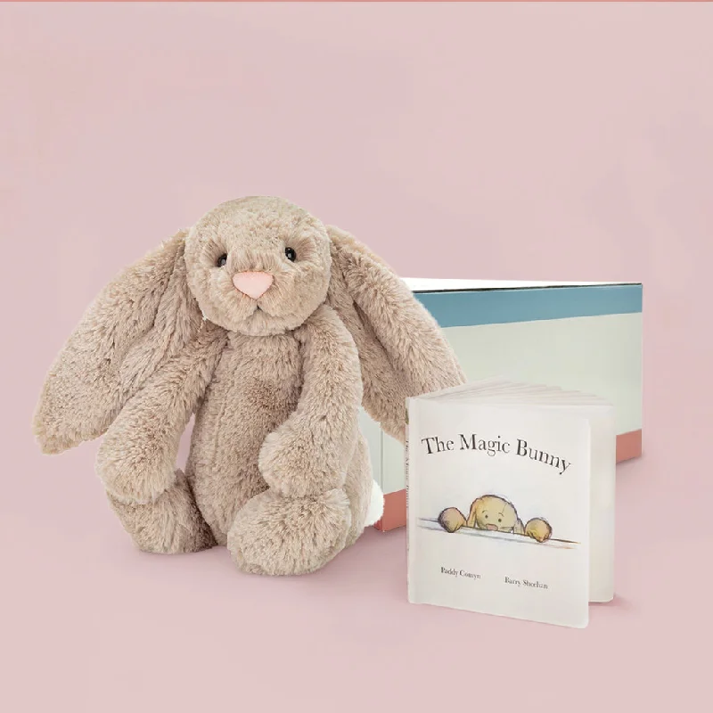 Adorable and plush Jellycat emotional support friendsJellycat Bashful Beige Bunny with The Magic Bunny Book Gift Set