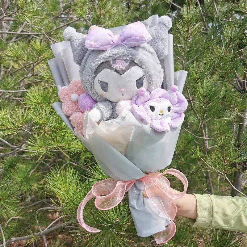 Cheerful and happy stuffed figuresCheerful and happy stuffed figuresSanrio My Melody Kuromi Purin Plush Pansy Bouquet