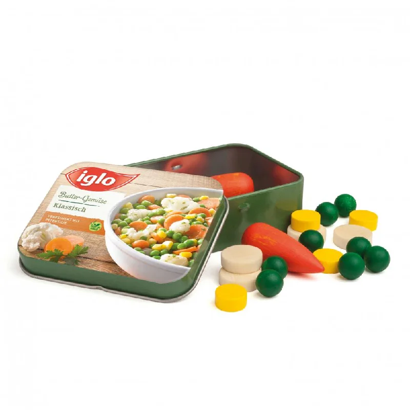 enchanting wooden toys that bring joy and happiness to children                   Erzi vegetables in a tin