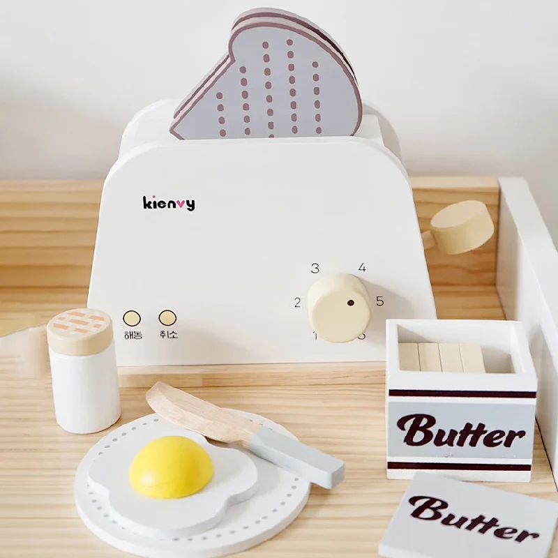 colorful and cheerful wooden toys                   Korean brand Kienvy wooden toaster kitchen pretend role play