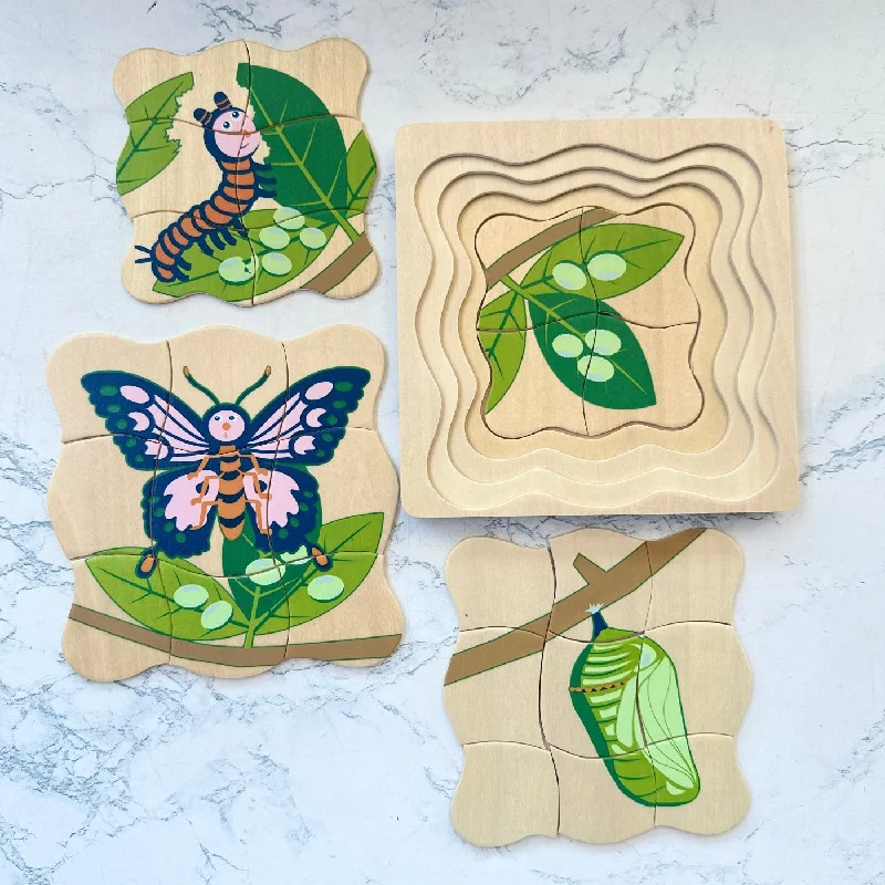 safe and non-toxic wooden toys for babies                   Timber Butterfly Life Cycle 4 Layer Puzzle