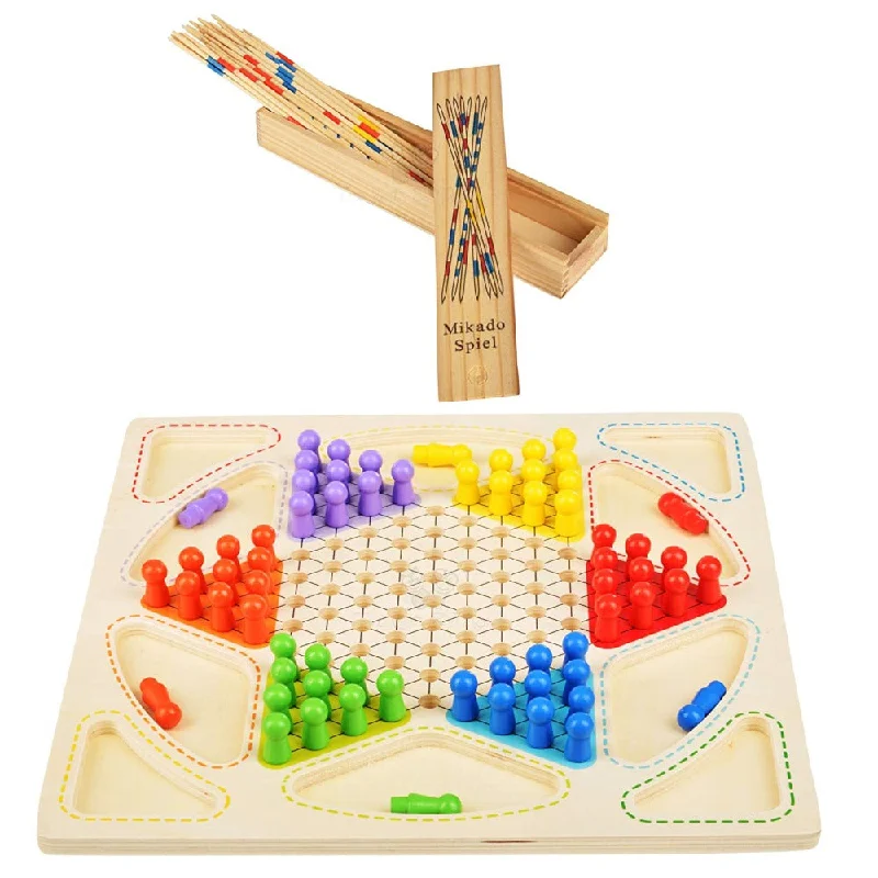 sturdy construction wooden toys                   2 in 1 Chinese Checker Board & Ludo and Mikado Sticks Game (Combo)