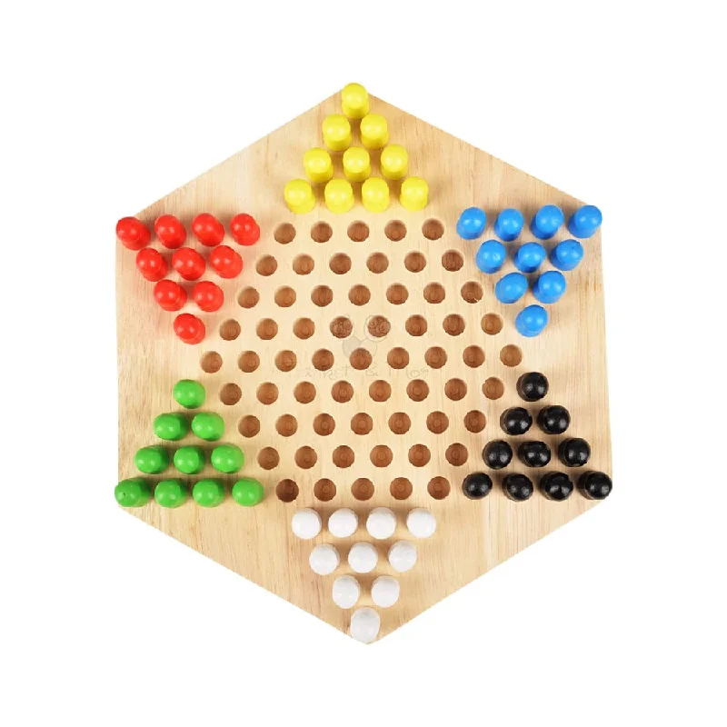 sturdy and durable wooden toys for rough play                   Wooden Chinese Checkers Hexagon Board with Wooden Marbles Board Games For Children