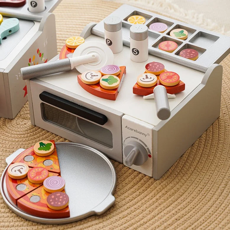 vibrant and colorful wooden toys for toddlers                   Wooden Pizza Oven Pretend Play Kitchen Food Toy