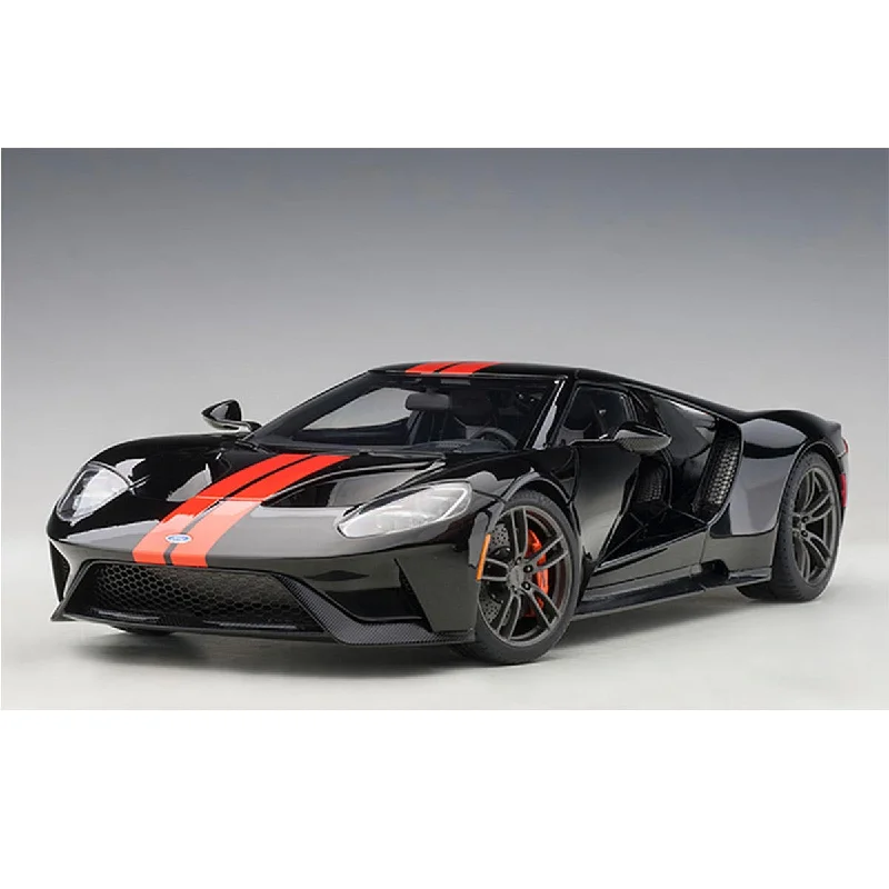 High-quality toy cars FORD GT 2017 (SHADOW BLACK/ORANGE STRIPES) - 1:18 Scale Composite Model Car