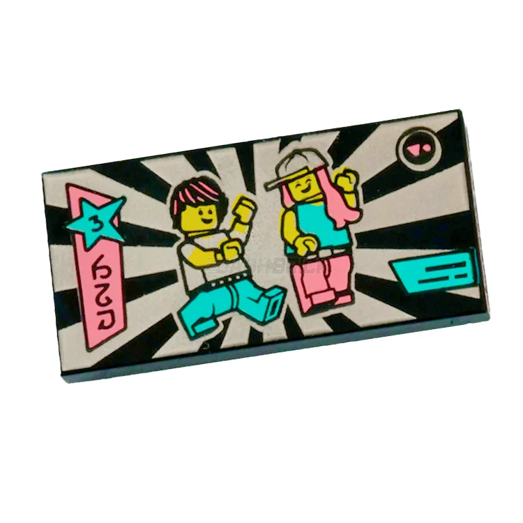 Seamlessly fitting LEGO connectionsLEGO Minifigure Accessory - Minifigure Dancefloor, Silver Sunburst, 2 Dancers (Tile 2 x 4) [87079pb0979]