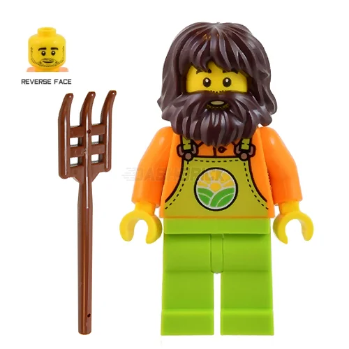 Creatively inspiring LEGOLEGO Minifigure - Farmer, Male, Lime Overalls over Orange Shirt, Long Beard [CITY]
