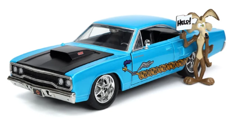 High-quality toy cars Looney Tunes - Plymouth Road Runner 1970 with Wile E Coyote 1:24 Scale Hollywood Ride