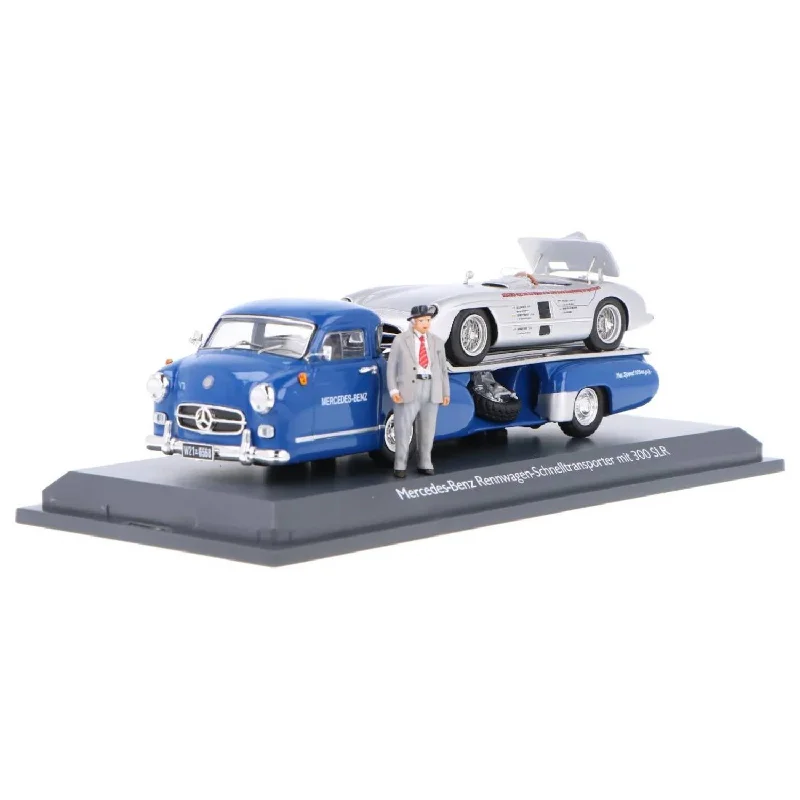 Playful toys MB Schnelltransporter Blaues Wunder with MB 300 SLR with Figurine - 1:43 Scale Diecast Model Truck