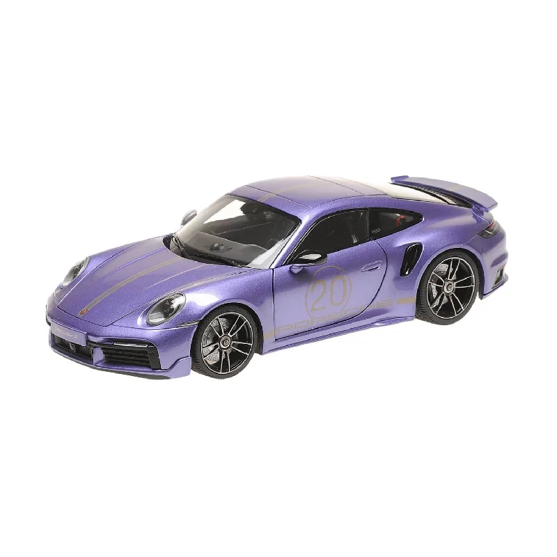 High-quality materials toys Porsche 911 (992) Turbo S Coupe Sports Design 2021 - Viola - 1:18 Scale Diecast Model Car