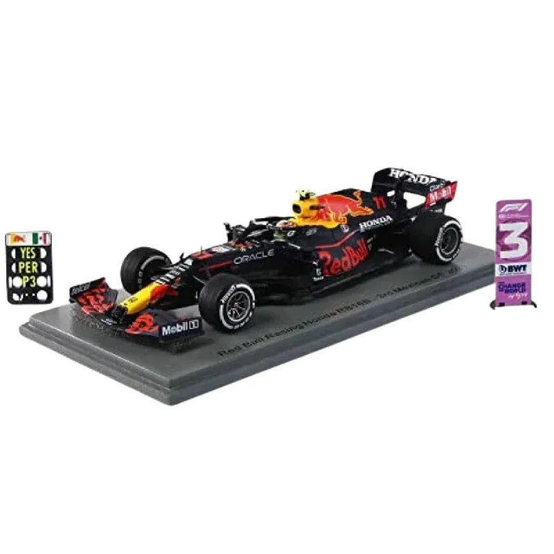High-quality toy cars Red Bull Racing Honda RB16B No.11 Red Bull Racing - 3rd Mexican GP - Sergio Perez.  With No.3 Board - 1:43 Scale Resin Model Car
