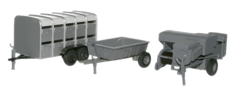 High-quality toy cars Oxford Diecast Baler, Livestock Trailer & Farm Trailer - 1:76 Scale